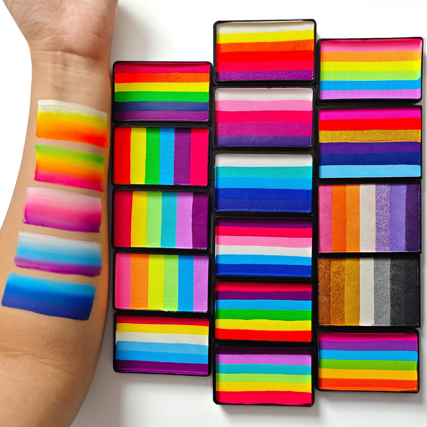 

50g Face Painting Customized Colorful Rainbow Cake Split Fluorescent Water Activated Eyeliner Body Art