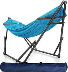 Portátil Double Camping Hammock com Suporte, Configuração Instantânea, Nenhum Parafuso Necessário, Dobrável, Capacidade de 550lb, 2 Pessoas