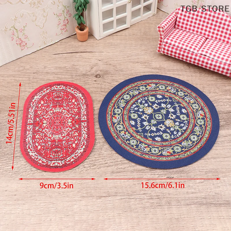Tapis de sol rond Miniature pour maison de poupée 1:12, couverture ovale, modèle de chambre à coucher, décor de salon, jouet, accessoires pour maison de poupée