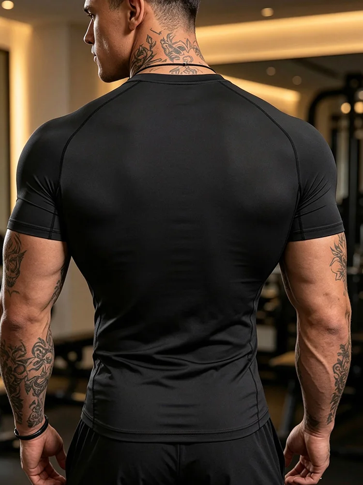 Men's Brand Printed Compression Sports Shirt - Boxing Style Quick-Dry Short-Sleeved Fitness Training Running Sports T-Shirt- J38