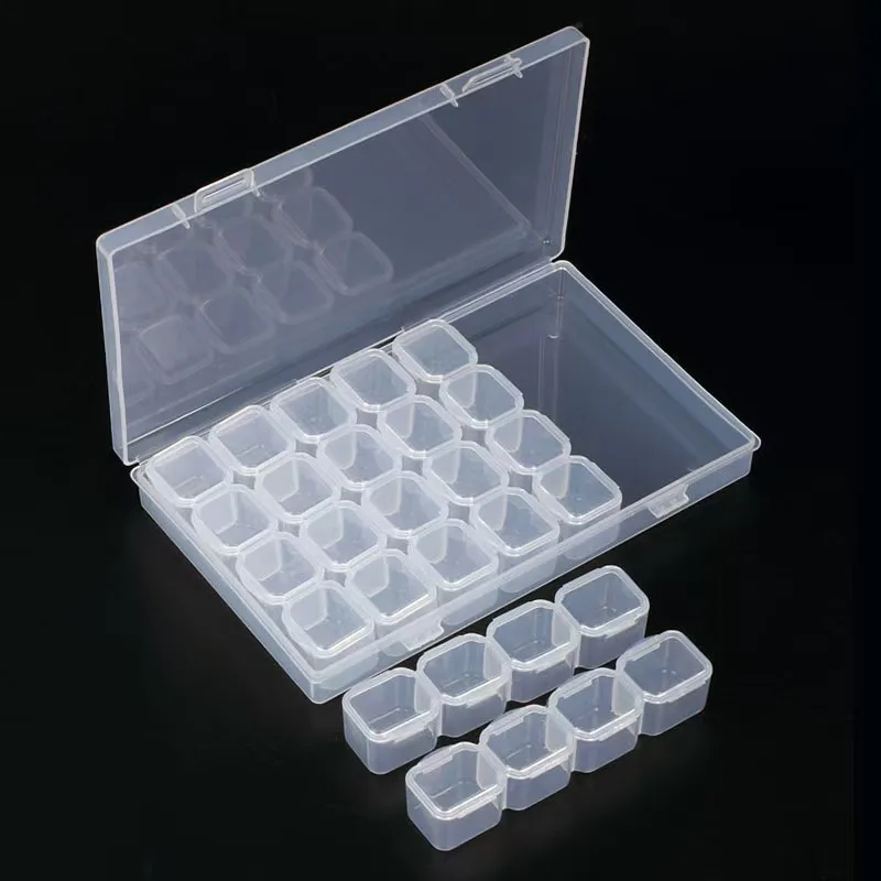 28-Fächer-Nagelkunst-Aufbewahrungsbox aus Kunststoff, leere transparente Vitrine, Organizer für Strasssteine, Perlen, Ringe, Ohrringe