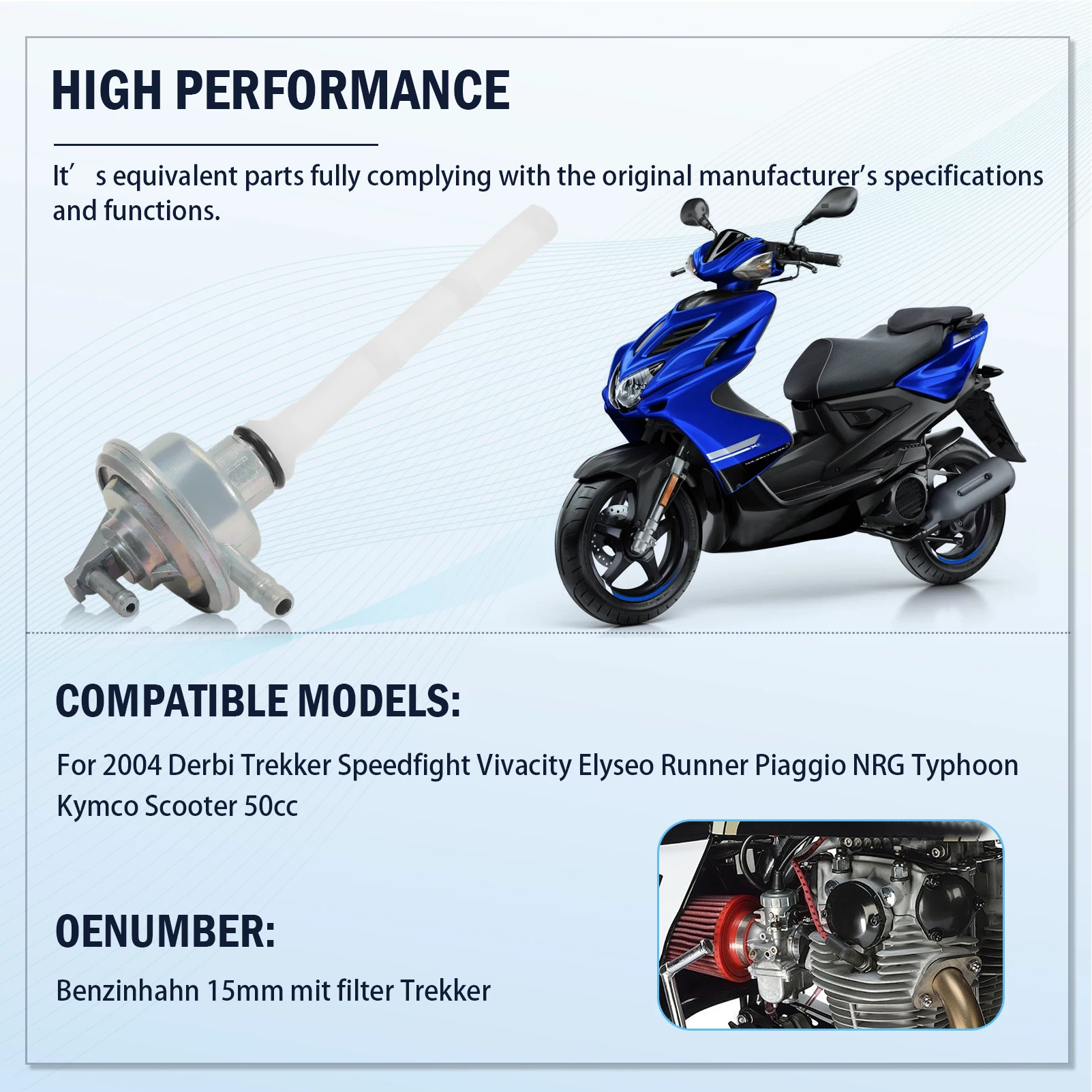 15 mm Fuel Tap Diameter with Filter for Aerox from 2004 Derbi Peugeot Trekker Speedfight Vivacity Elyseo Runner 50cc Fuel Tank view 5
