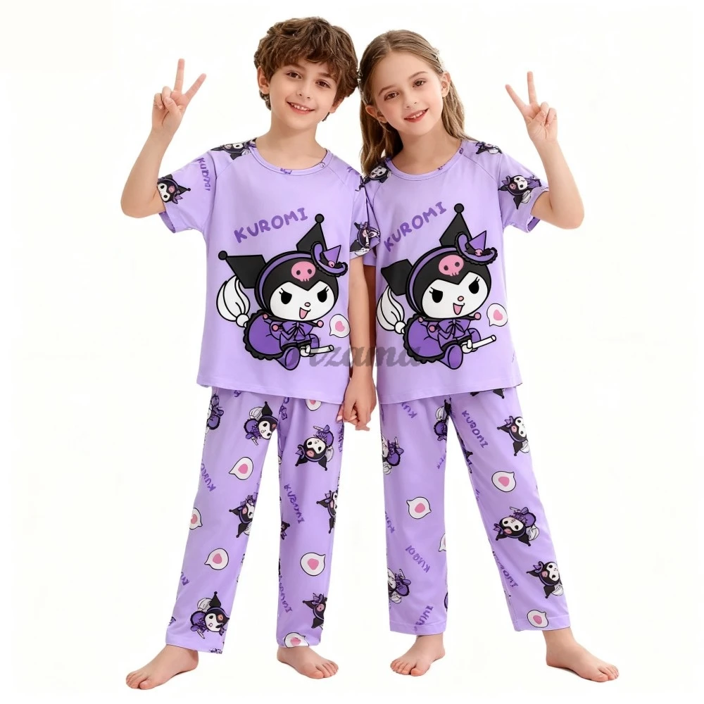 

Sanrio Kuromi Girls Pajamas Sets Children Short Sleeve & Long Pants Pyjama Disney Kids Girls Clothing Sets Baby Loungewear Pjs