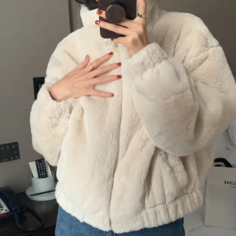 Женское утепленное теплое пальто с воротником-стойкой, свободная меховая плюшевая куртка на молнии, осень-зима, мягкие удобные повседневные однотонные куртки Sudaderas