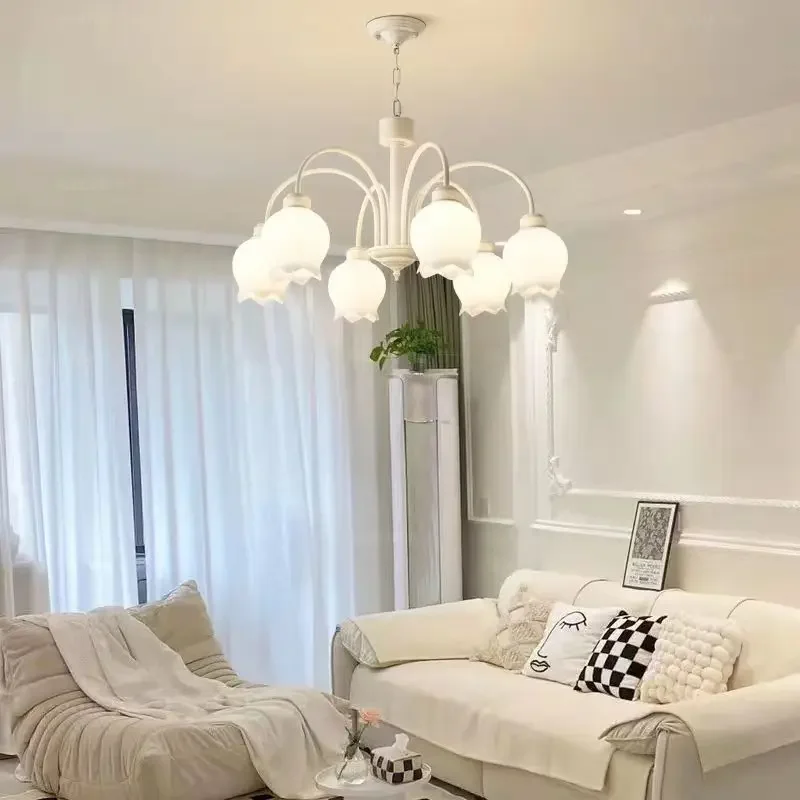 

SANDYHA Modern LED Orchid Chandeliers for Living Room Dining Bedroom Lighting Cream White Linger Suspension Luminaire Simple