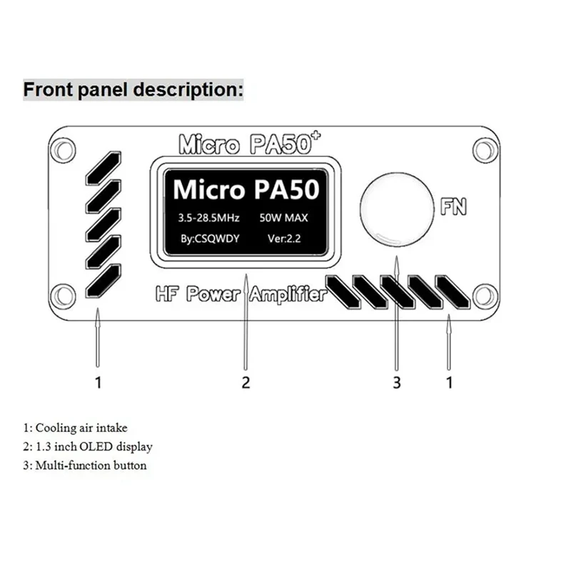 Black PA50+ (PA50 Plus) 50W 3.5Mhz-28.5Mhz 1.3Inch OLED Screen Intelligent Shortwave HF Power Amplifier Set SWR Meter Filter