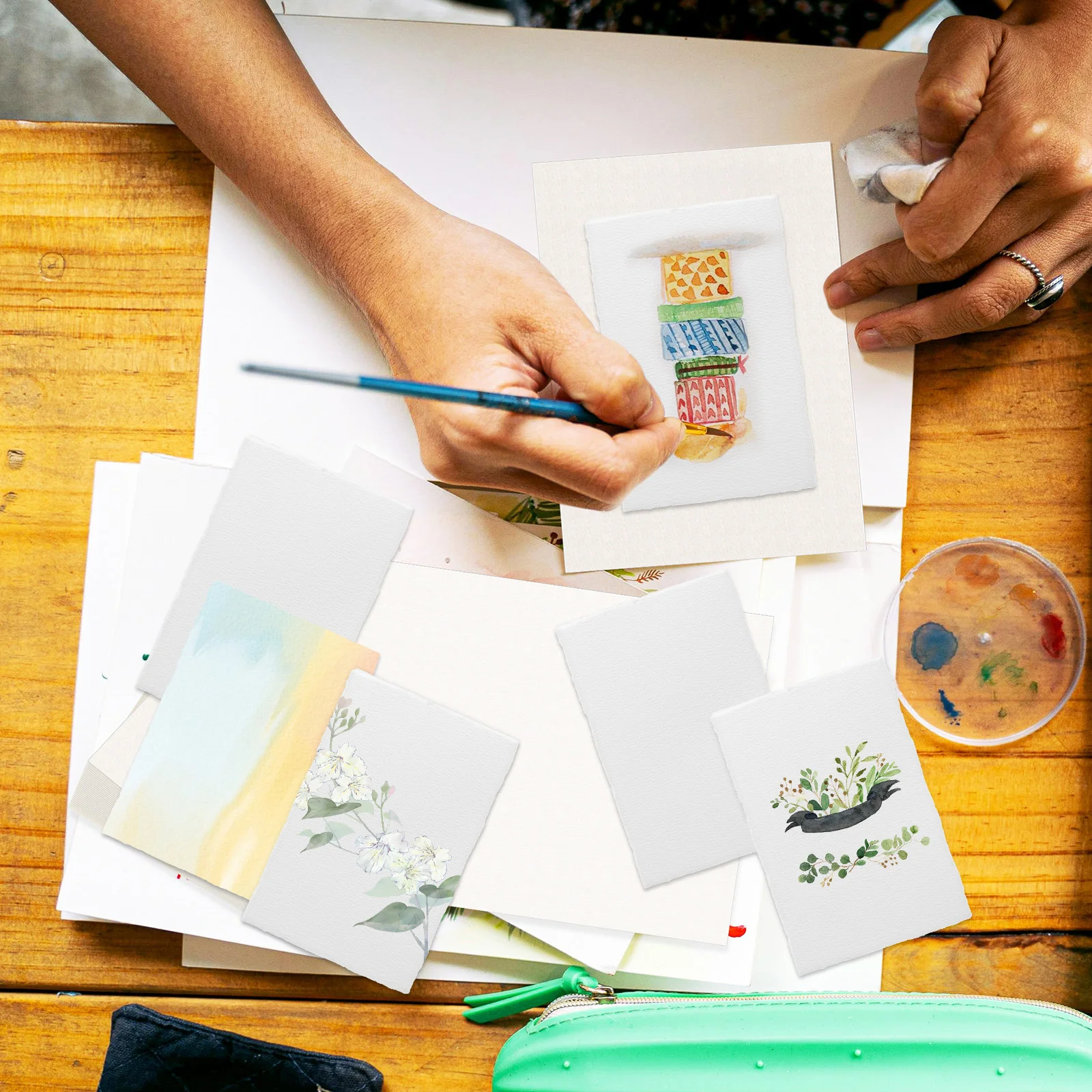 

Watercolor Paper Pad Thick Textured Sturdy for Heavy Washes Deckle Edge Sketching Card Making Artist Supplies White Rough