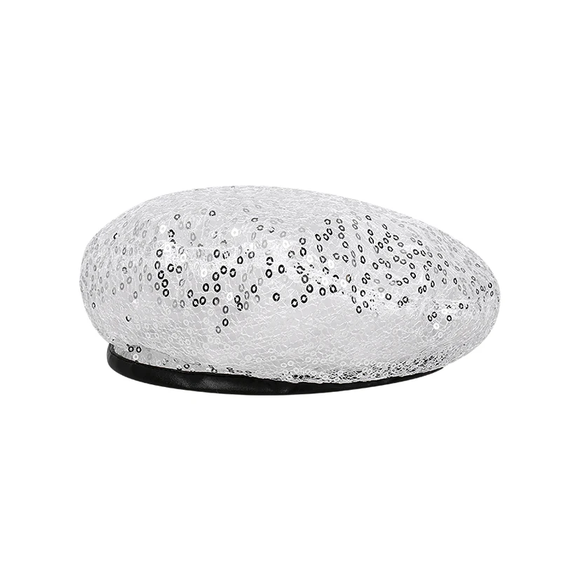 Thin Sequin Mesh Hat Women Spring Summer Niche Personality Sweet Cool Beret Fashion Lace Cutout Painter Hat Designer Baotou Hats