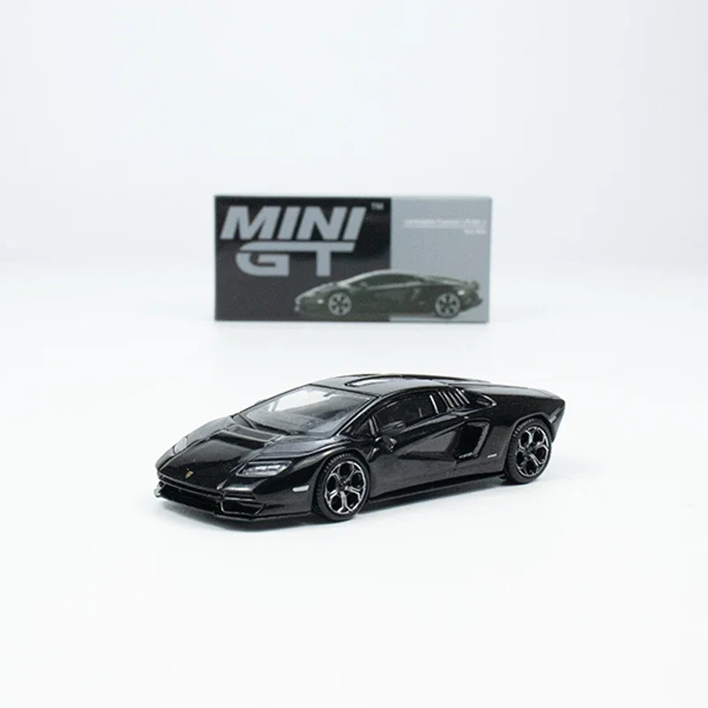 MINI GT 1:64 ของเล่นรุ่นรถ Countach LPI 800-4 Nero Maia Alloy Die-Cast กีฬารถสีดํา # ของขวัญคอลเลกชันจอแสดงผล LHD 607