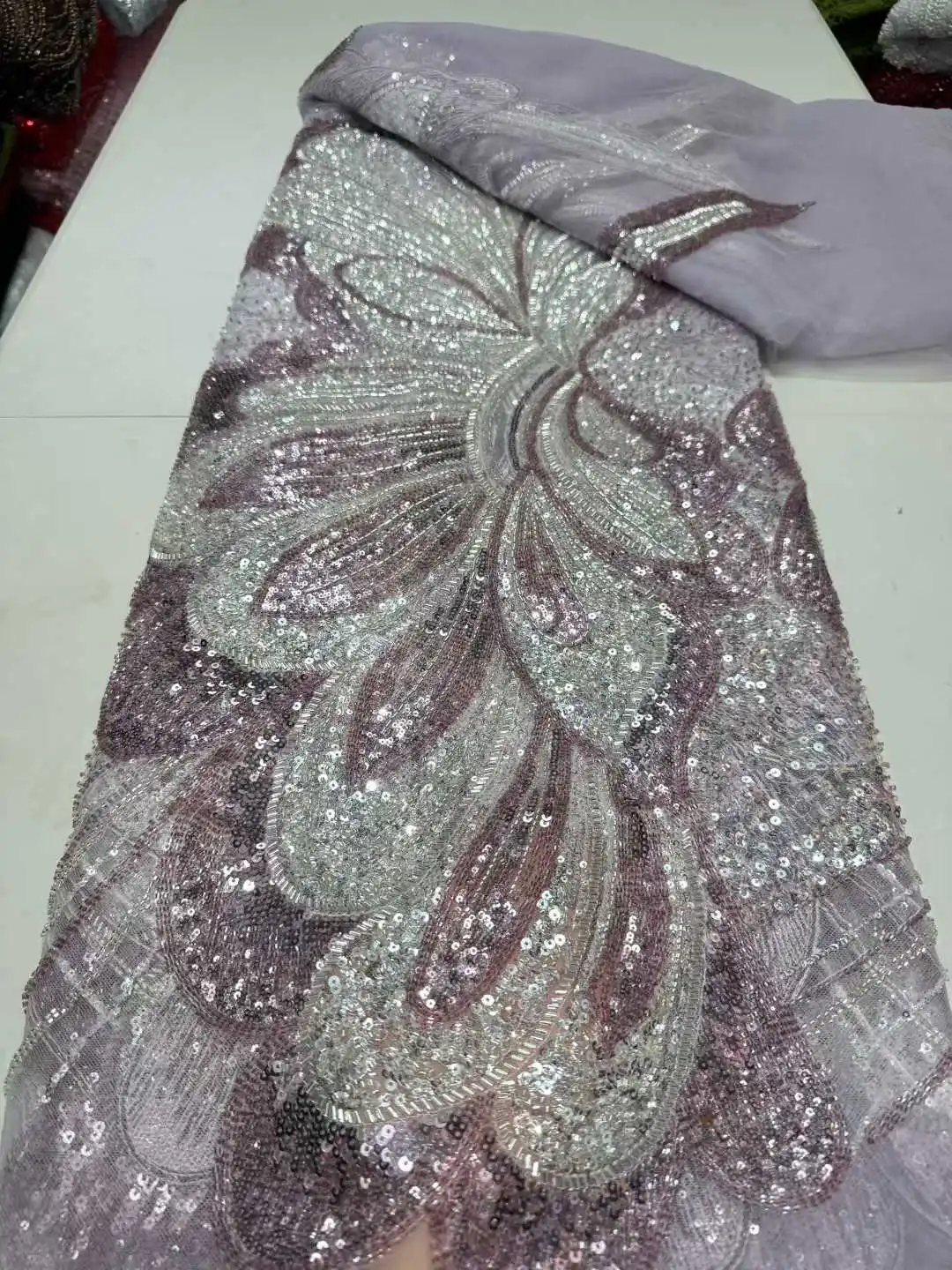 

2025 Latest Hot Sale New High-End Luxury French Embroidery Beaded Lace Fabric African Nigerian With Sequins Fabric For Wedding