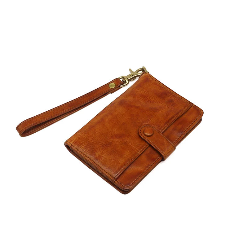 Luxury Wallet Vegetable Tanned Cowhide Multi Functional Small Bag Retro Passport Purses Handmade Clutch Bag