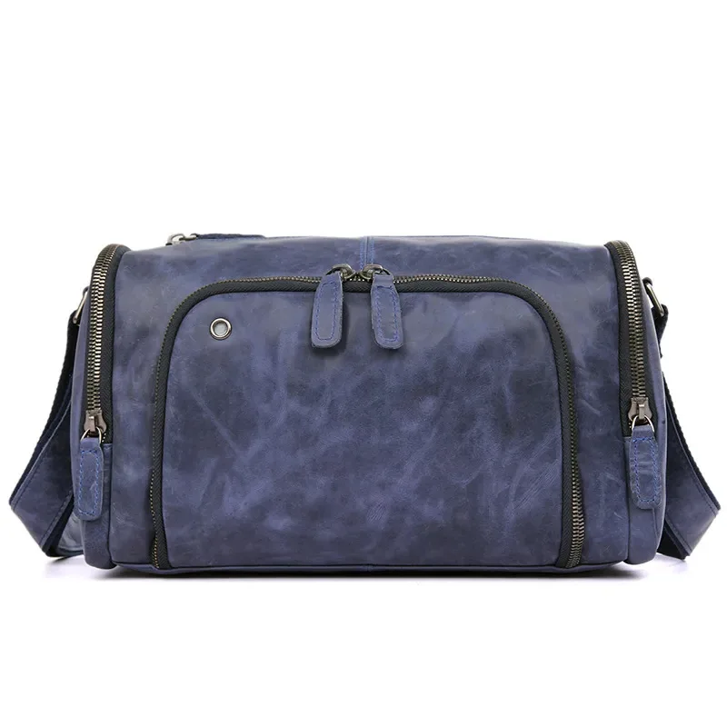 Fashion Top Grain Cowhide Crossbody Bag Men Women Retro Crazy Horse Leather Travel Shoulder Bag