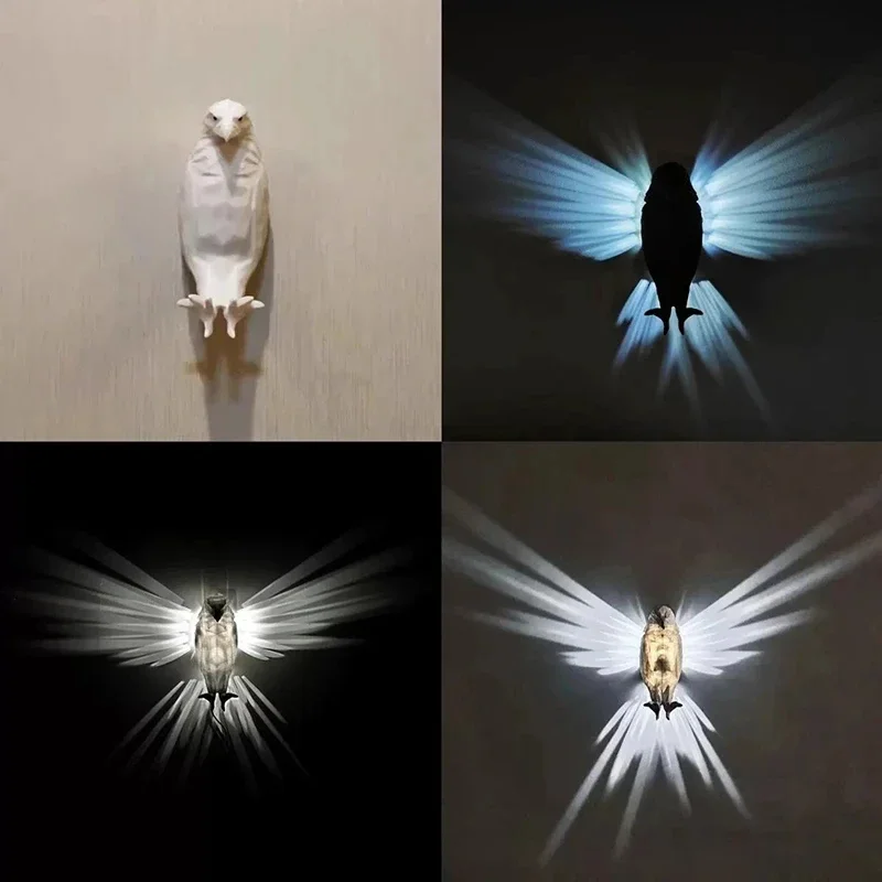 Lampu Dinding bentuk elang burung hantu proyektor Modern kreatif atmosfer tempat lilin 3D cetak tubuh hewan pencahayaan kilau Halloween Xmas