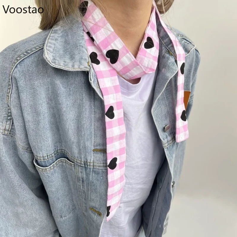 Japanese Y2k Plaid Long Scarf Women Gothic Punk Scarves Muffler Clothing Accessories Harajuku Decoration Girls Star Neckerchief