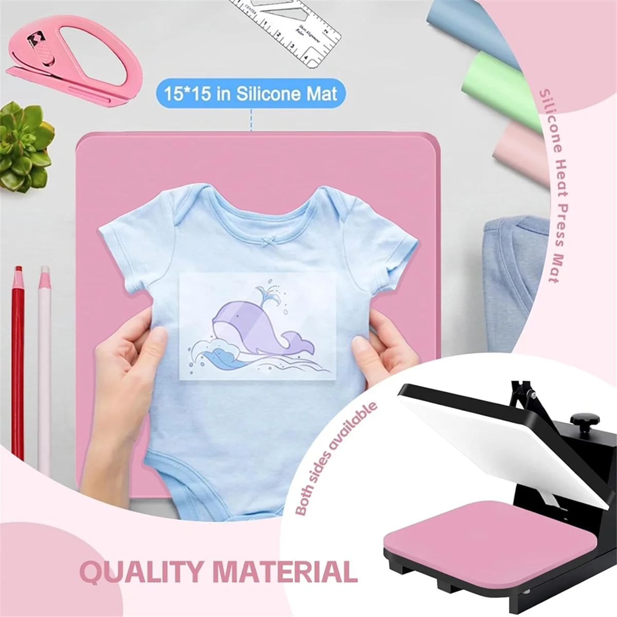 A83Z مجموعة واحدة من أدوات قميص التسامي لمحاذاة الفينيل، وسادة حرارية من السيليكون، دليل مسطرة القميص لـ HTV Vinyl، Craft B #2