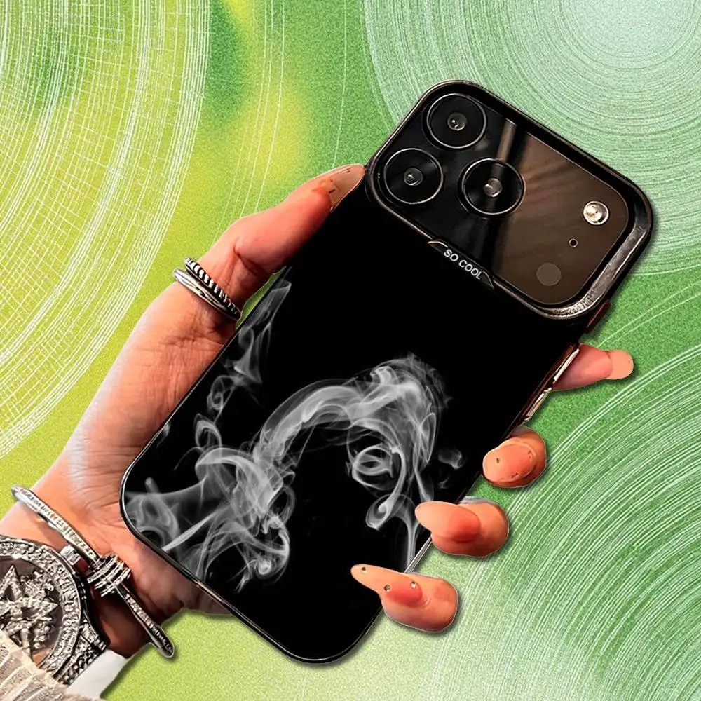 Custodia per telefono Smoke Art in bianco e nero per iPhone 14,17,13,12,11,16,15, Mini,Pro,SE,XS,MAX, cover in silicone nero opaco