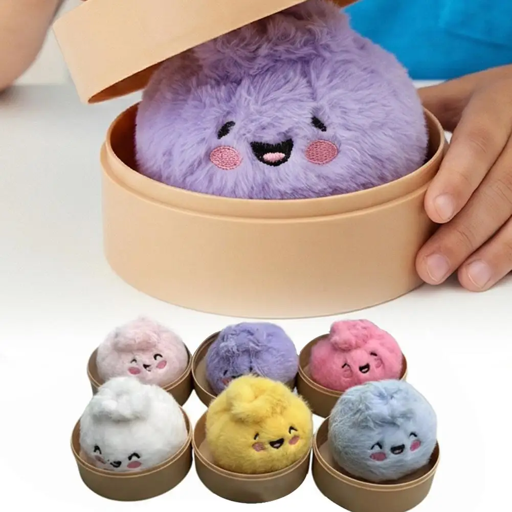 1/12Pcs Stress-relieving Fluffy Plush Steamed Bun Dumpling Series Blind Box Stuffed Bun Toy Random Color Decompression Toys Gift