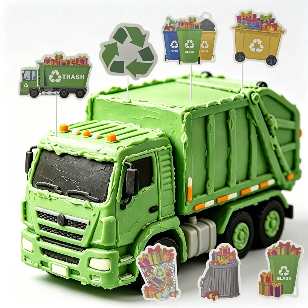 Garbage Truck Cupcake Toppers Garbage Truck Birthday Party Supplies for Green Rash Waste Management Party Decorations
