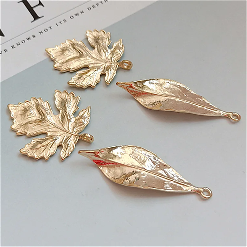 10Pcs Metal Alloy KC Gold Leaf Charms Pendant for Jewelry Making Findings DIY Earrings Necklace Components Accessories Supplies