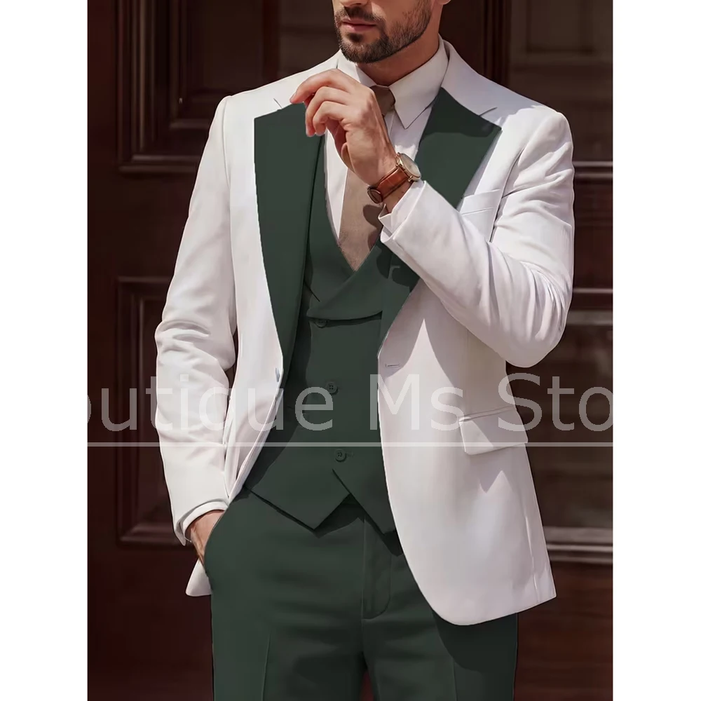 

Chic Men's Suit 3 Piece Single Button Notch Lapel Wear Jacket Vest Pants Smart Casual Formal Wedding Prom Party Gentleman Tuxedo