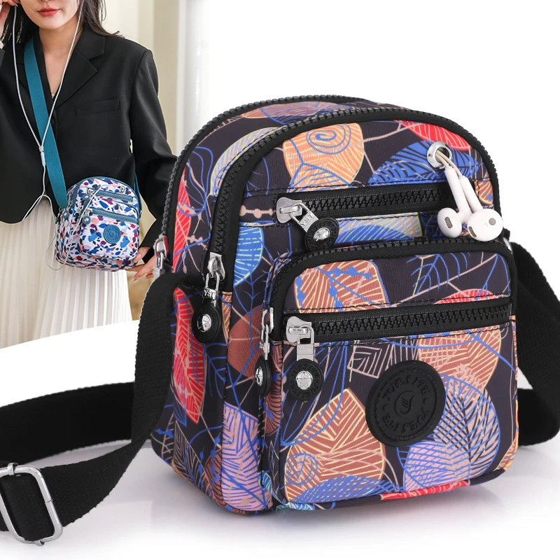 New 2023 Korean Style Mini Handbags Nylon Floral Print Flap Office Lady Shoulder Bags Cell Phone Coin Crossbody Messenger Bags