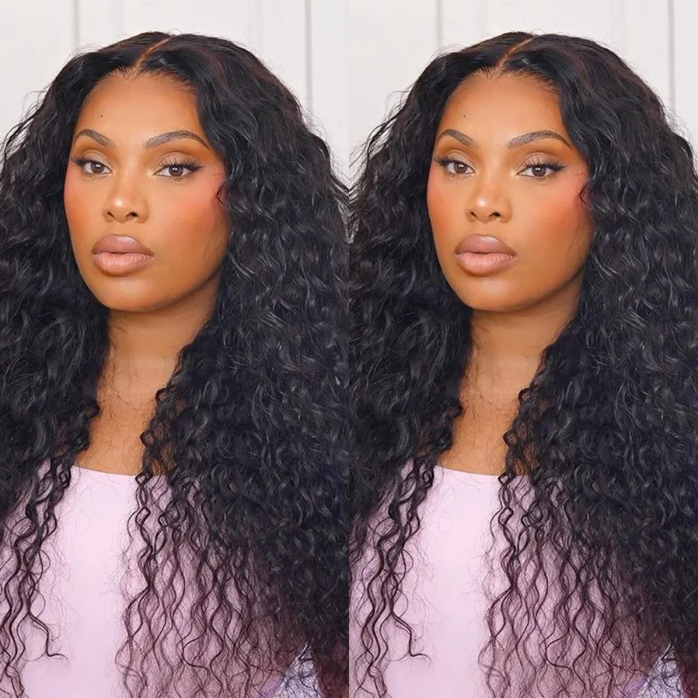 

200% Density Wet And Wavy Curly Pre Plucked #1B 13×4 Water Wave Wig Lace Frontal Wig Human Hair For Women With Body Hair