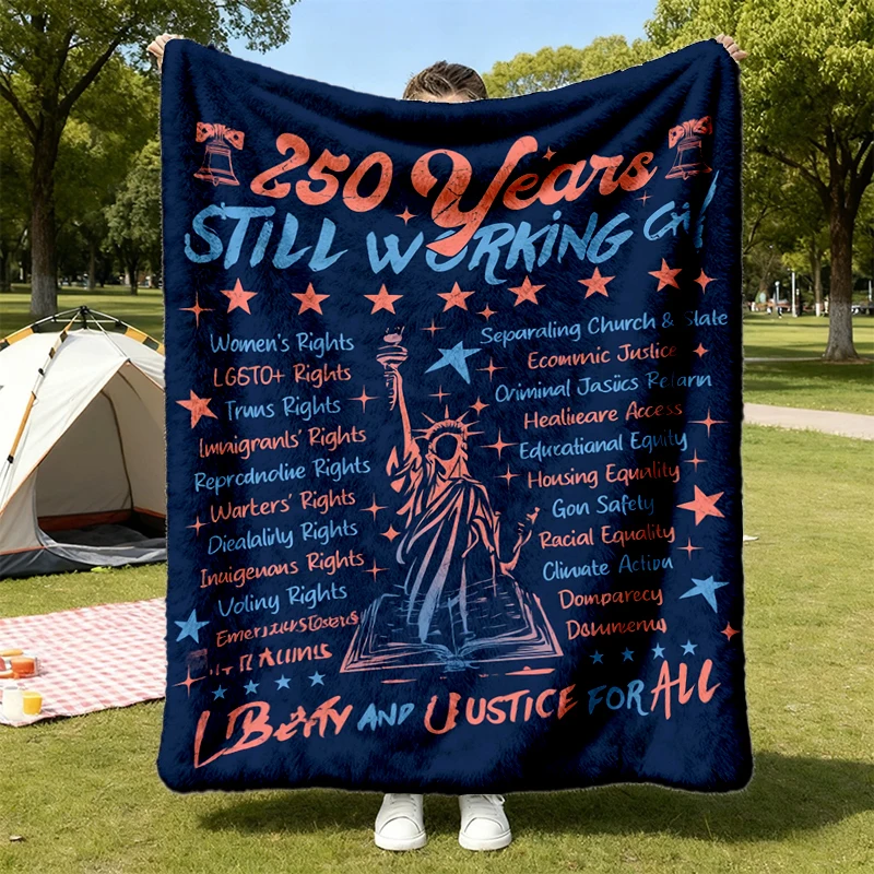 Stars and Stripes and Human Rights  Flannel Blanket, 250 Years America On Social Justice, Patriotic 4th