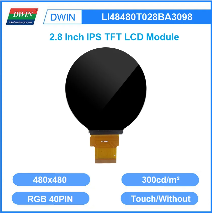 

DWIN 2.8 Inch 300nit Circular IPS TFT LCD Display Module RGB 50PIN OCA Bonding Capacitive Touch For ESP32 LI48480T028BA3098