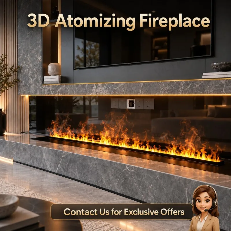 WOFAID Built-in 3D Water Vapor Electric Fireplace Realistic Mist Flame APP Remote Control for Living Room Media Wall Decor