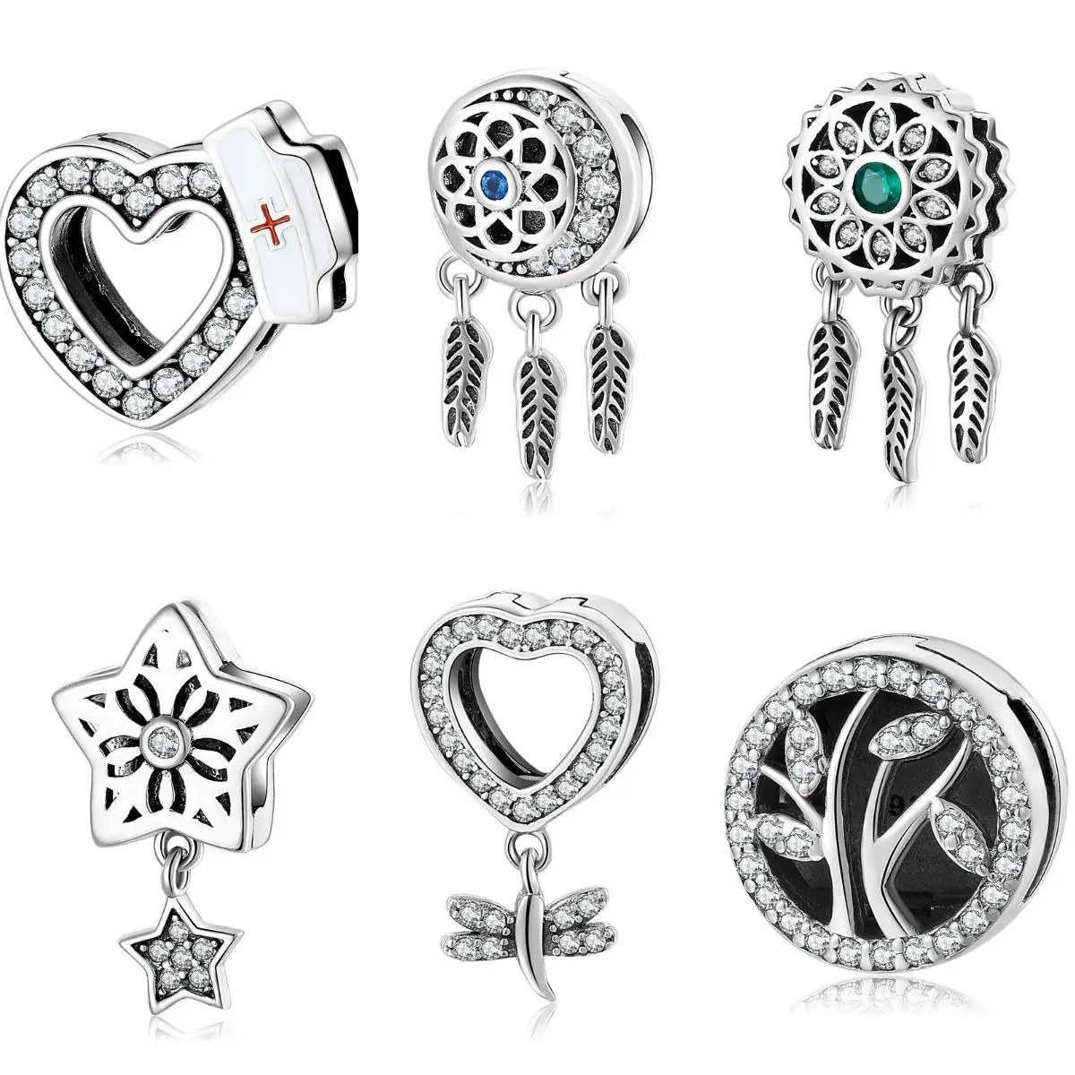 

925 Sterling Silver Butterfly Life Tree Heart Star Clips Beads Fit Original Reflections Charm Bracelet Women Jewelry Making