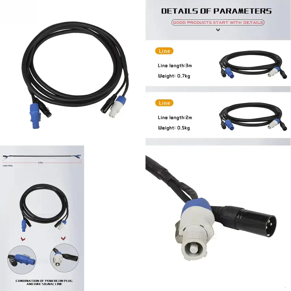 Professional 3 Pin Powercon DMX Combo Cable for Stage Lighting Equipment 2m 35m Power Cord with XLR Signal Line for DJ