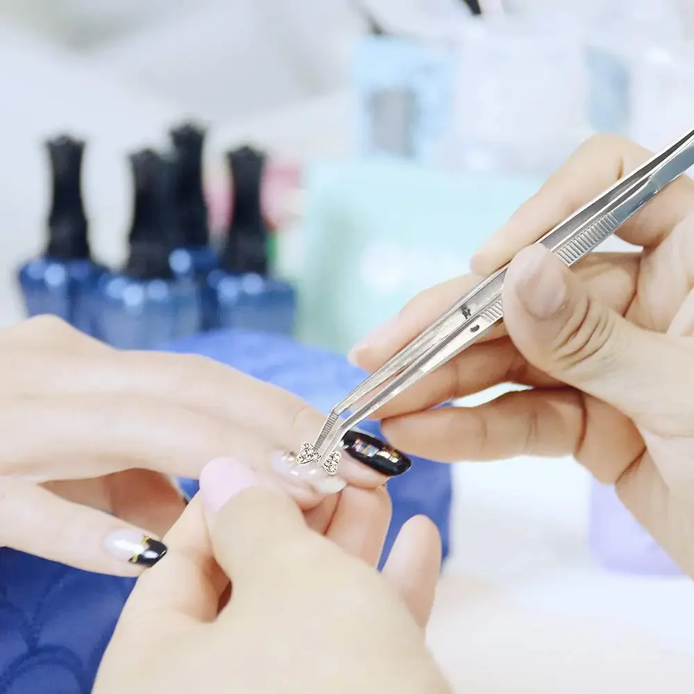 스테인리스 스틸 네일 아트 니퍼 핀셋 라인스톤 크리스탈 스팽글 글리터 코튼 클리너 도구 매니큐어