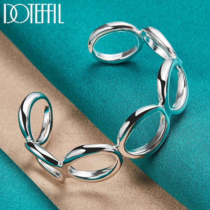 DOTEFFIL 925 Sterling Silver Round O Earring Necklace Bracelet Ring Set For Woman Man Wedding Engagement Party Fashion Jewelry