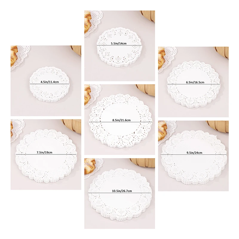 150Pcs Round Mat Paper Doily Lace Brim Cupcake Pad For Fried Food Dessert Cookies Party Wedding Biscuit Cake Tableware Cup Pad