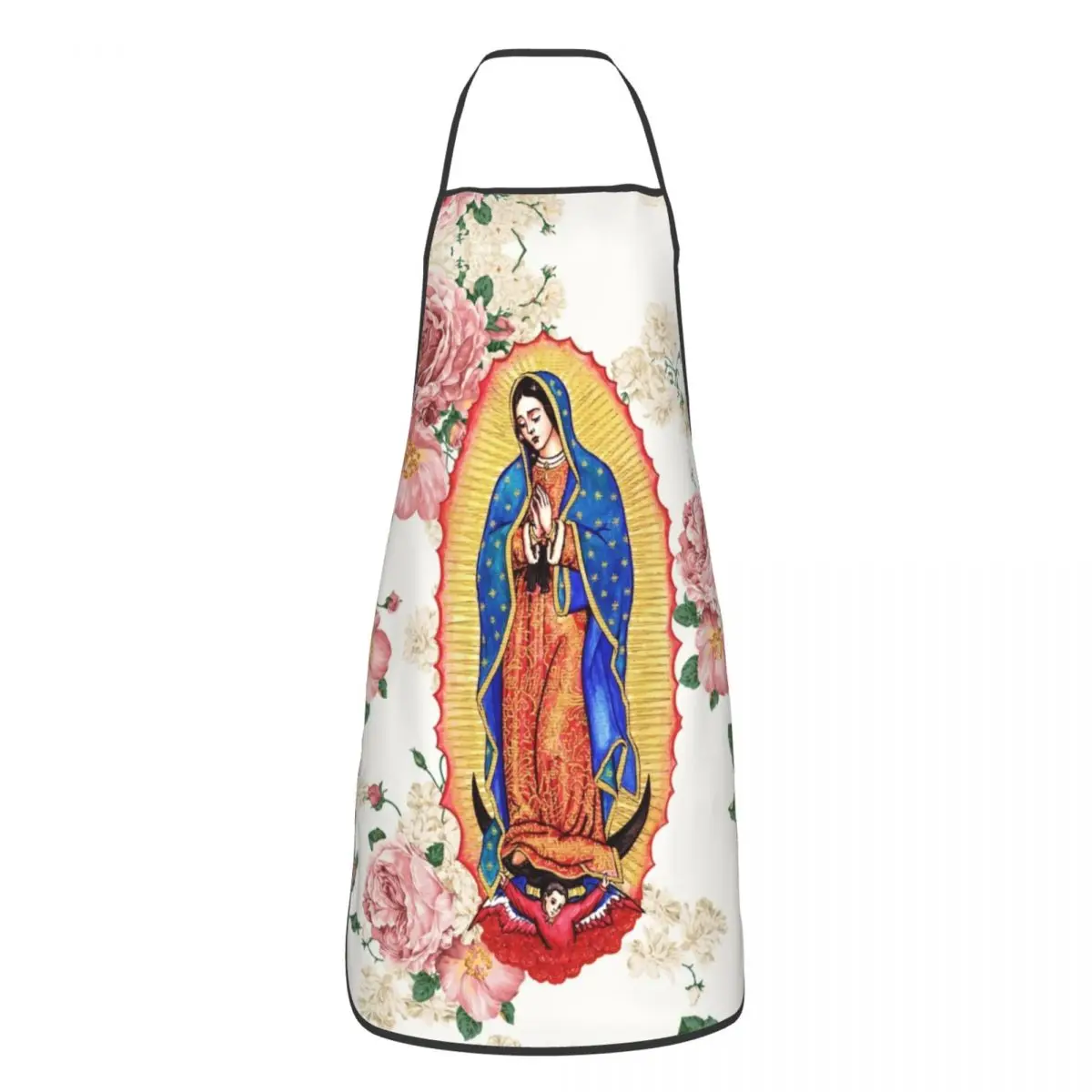 Custom Unisex Virgin Of Guadalupe Bib Apron Adult Men Chef Tablier Cuisine for Kitchen Cooking Catholic Virgin Mary Gardening