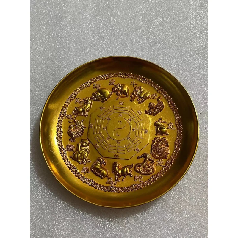 

Antique Miscellaneous Vintage Distressed Alloy Gold-Plated Plate Dish Gold-Plated Copper Plate Home Decor Craft Ornament