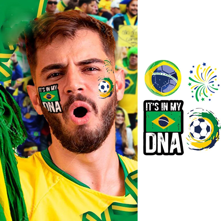 Brazil Flag 6 Designs Football Super Bowl Carnival Tattoo Stickers Sports Game Party Temporary Tattoos for Men and Women Face Stickers