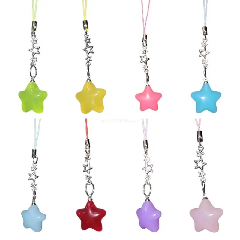 Colorful Five-Pointed Star Crystal Beads Keyring Pendant Hang Tags Alloy Jewelry Necklace Keychain DIY Accessories Dropship