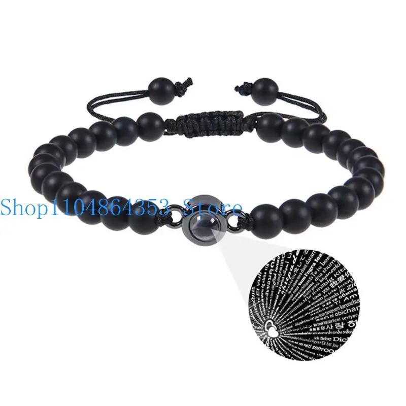 652F Unique Mattes Stone Bracelet with 100 Languages I Loves You Projection Designs for Romance Celebrations Ornament