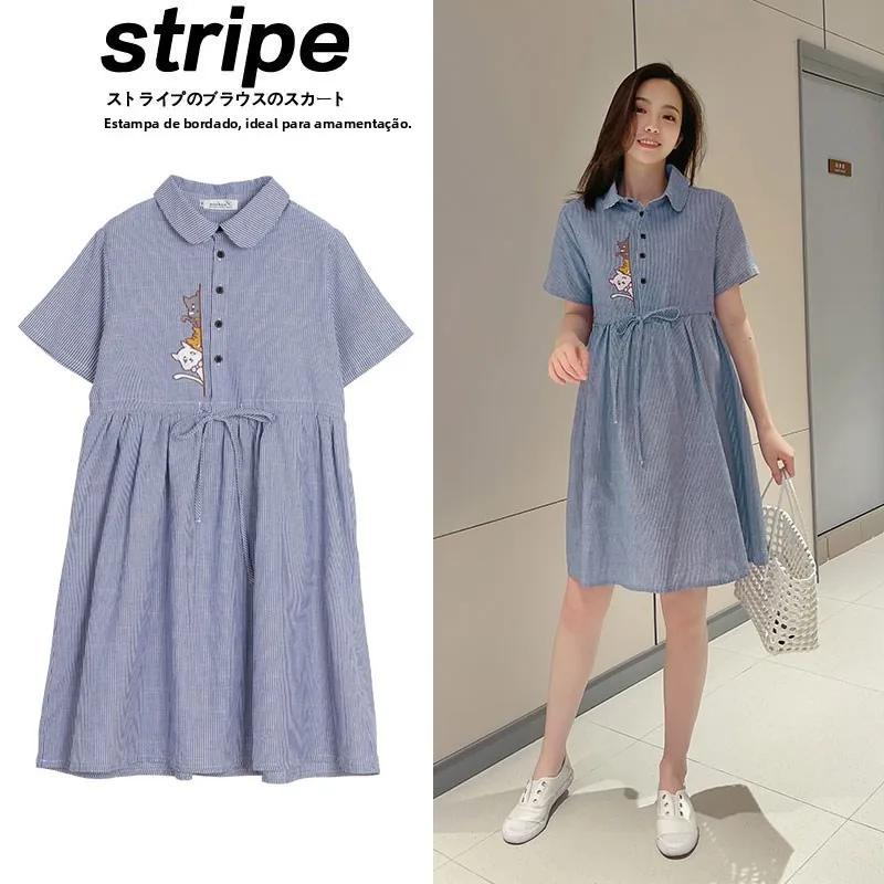 Novo Vestido de Maternidade Solto de Verão para Mulheres Grávidas, Confortável, Estilo Coreano, Vestido Midi com Estampa de Poá