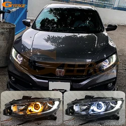 For Honda Civic 9th 10th 11th Gen Projector Headlight Ultra Bright Turn Signal Cotton White Amber Hex LED Angel Eyes Halo Rings