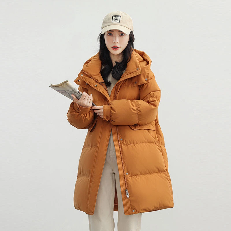 

2023 New Winter Parka Mid-length Down Coat Women White DuckThick Warm Jacket Fashion Hooded Puffer Windproof Snow Overcoat B91
