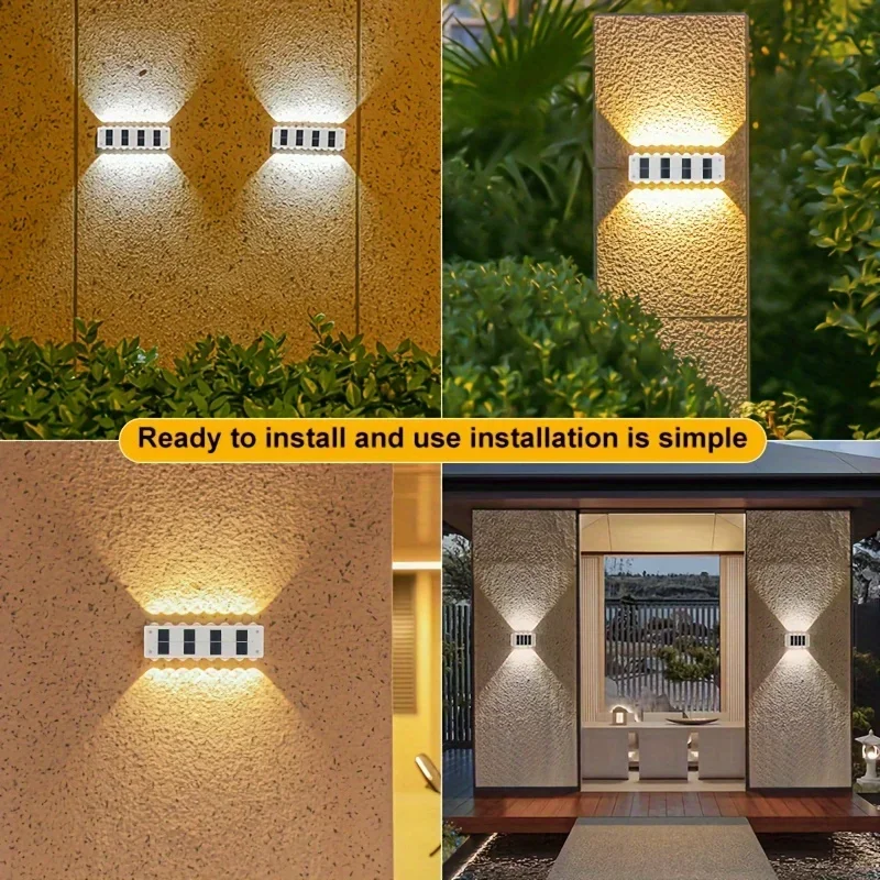 Outdoor Waterproof 6LED Solar Wall Light Automatic Sensor Up and Down Home Decoration Garden Light Fence Lamp for House Porch