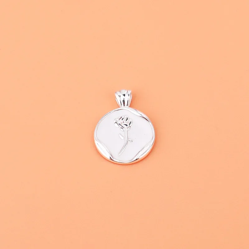 S925 Sterling Silver Rose Pendant Handmade DIY Crafted Bracelet Necklace Jewelry Accessories for Women