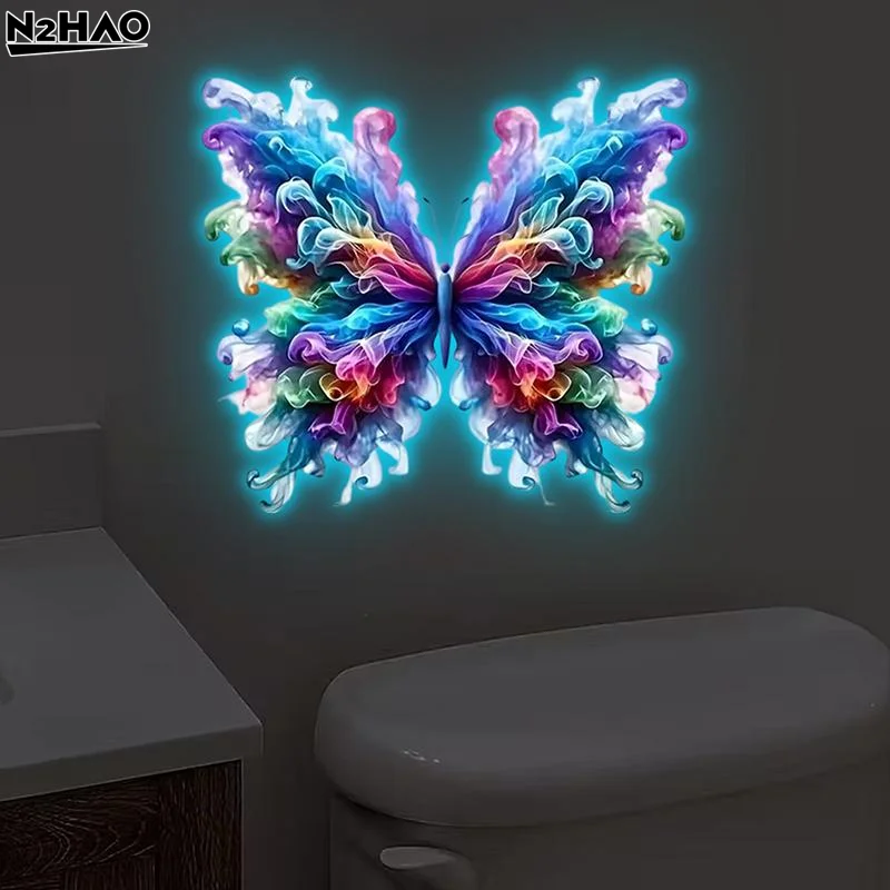 Luminous Colorful Butterfly Wall Sticker, Glow-In-The-Dark Toilet Sticker, Self-Adhesive And Waterproof, A Great Home Decor
