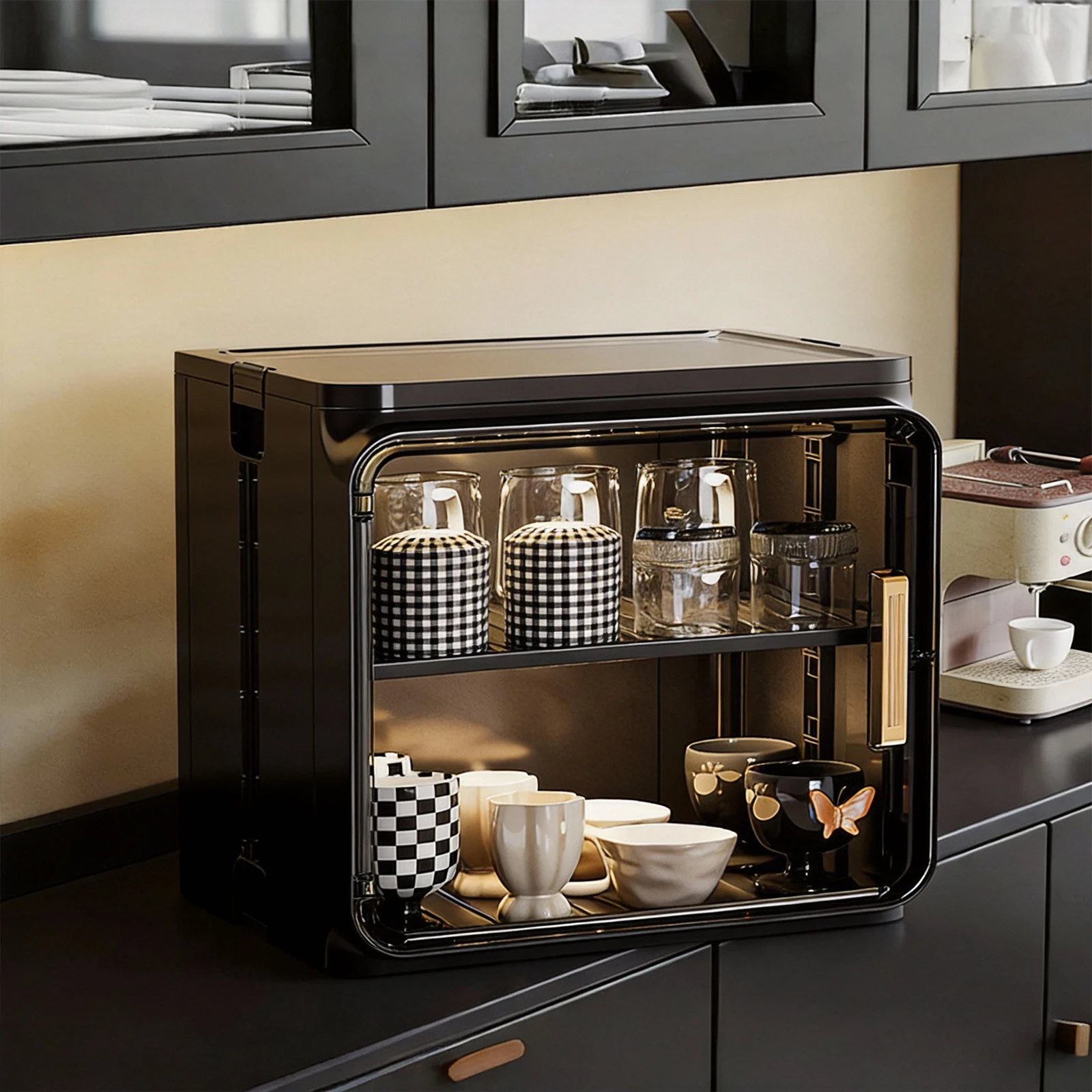 

Stackable Desktop Tea Set Display Rack Large Capacity for Home Bar (small black)