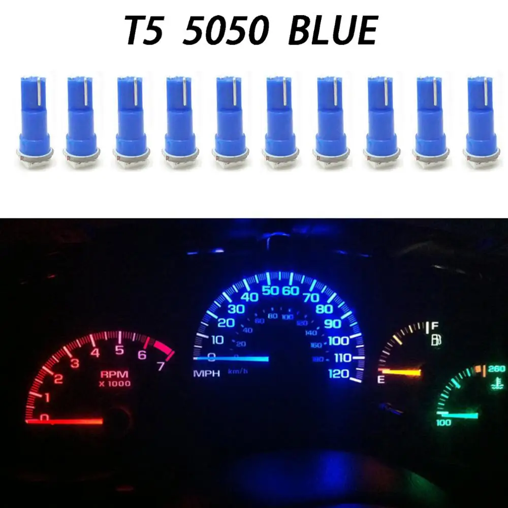 10pcs T5 17 37 73 74 SMD 5050 Auto 12VLED Lamp Car Dashboard Instrument Light Bulb For Ford