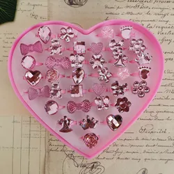 Lovely 5/12/36Pcs/Lot Children's Cartoon Bow Heart Rings Jelly Color Finger Ring Kid Baby Girl Resin Jewelry Charm Gift Wholesal