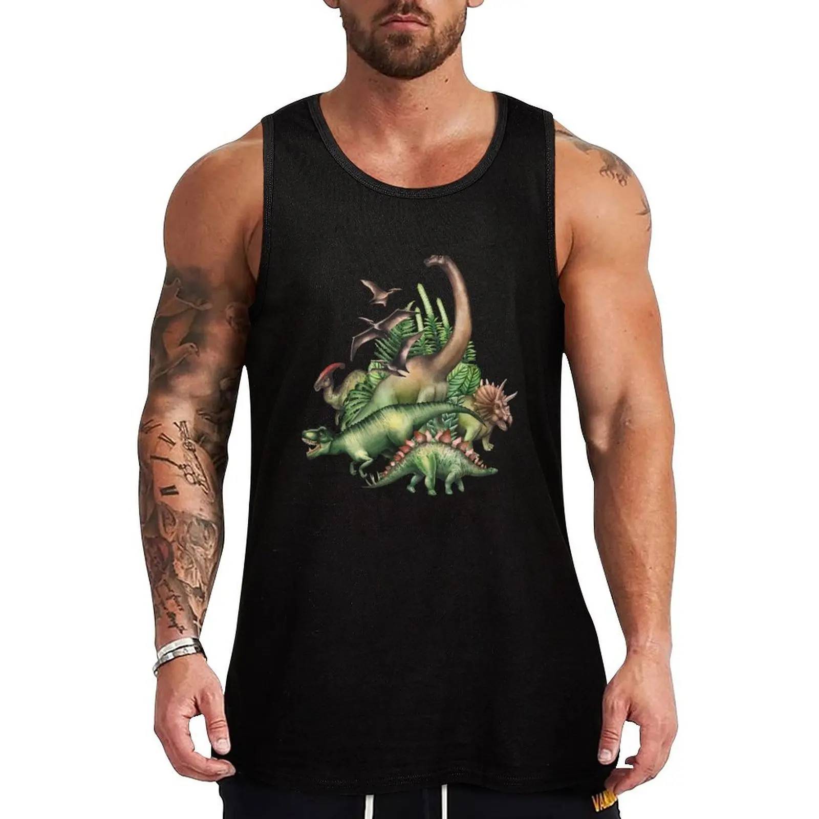 Watercolor dinosaurs and prehistoric plants Tank Top Quick Dry Tank Top for Running Jogging Athletic Wear