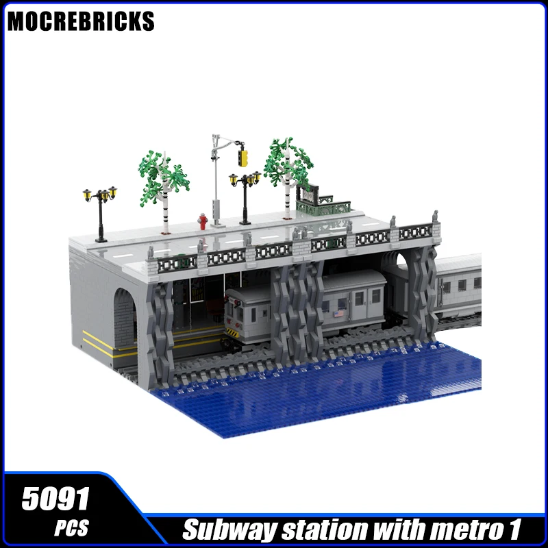 MOC-156072 Street View Subway Station With Metro 1 City Train Carriages Model Modular Building Block Assembly Brick Toy Kid Gift